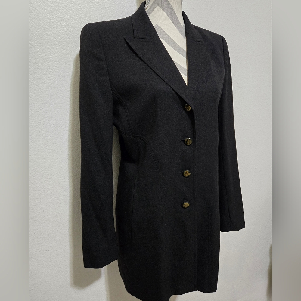 Escada Margaretha Ley Charcoal Grey Wool Blend Blazer Jacket Gold Buttons Sz 38 - Picture 8 of 16